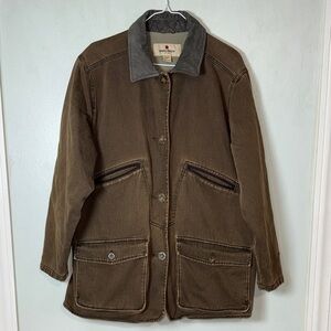 Vintage Woolrich Brown Saddle Barn Chore Jacket Utility Leather Collar Sz XL